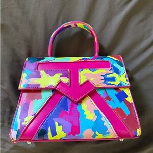 Mini Pink and Blue Handbag with Bow and Structured Shape